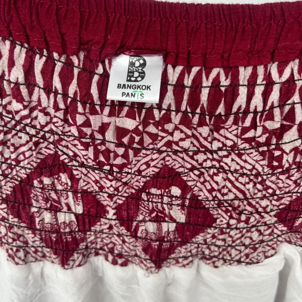 Bangkok Pants Elephant Print Skirt Women One Size Burgundy Smocked Waist Boho